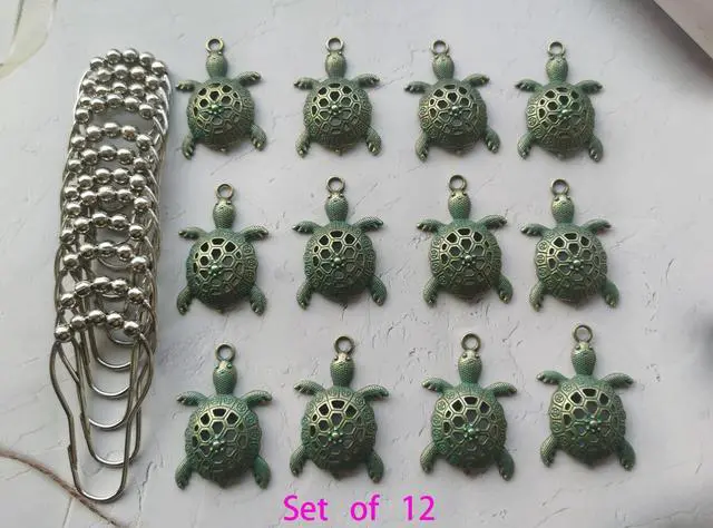 Alt view image 5 of 6 - Green Sea Turtle Shower Curtain Rings Silver Shower Curtain Hooks
