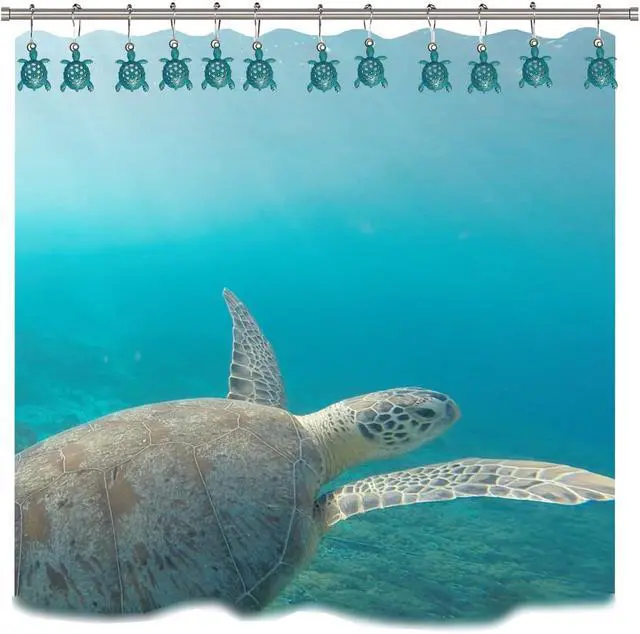 Alt view image 6 of 6 - Green Sea Turtle Shower Curtain Rings Silver Shower Curtain Hooks