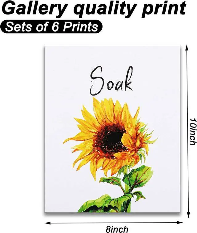 Alt view image 2 of 7 - Zonon 6 Pieces Sunflower Bathroom Decor Sunflower Canvas Wall Art for Kitchen Yellow Bathroom Art Accessories 8 x 10 Inch Unframed Paper Decor Pictures for Stylish Women College Living Room Bedroom