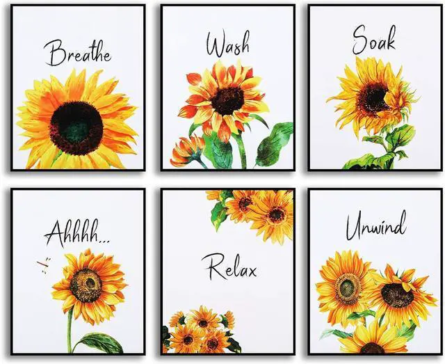 Main image of Zonon 6 Pieces Sunflower Bathroom Decor Sunflower Canvas Wall Art for Kitchen Yellow Bathroom Art Accessories 8 x 10 Inch Unframed Paper Decor Pictures for Stylish Women College Living Room Bedroom