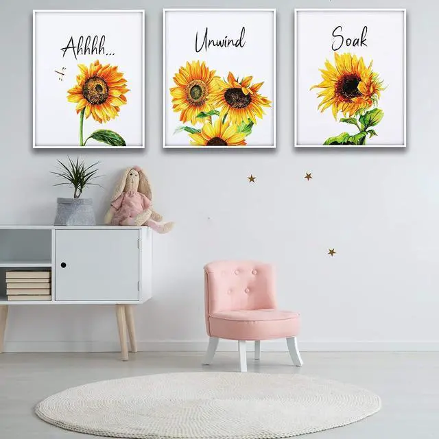 Alt view image 3 of 7 - Zonon 6 Pieces Sunflower Bathroom Decor Sunflower Canvas Wall Art for Kitchen Yellow Bathroom Art Accessories 8 x 10 Inch Unframed Paper Decor Pictures for Stylish Women College Living Room Bedroom