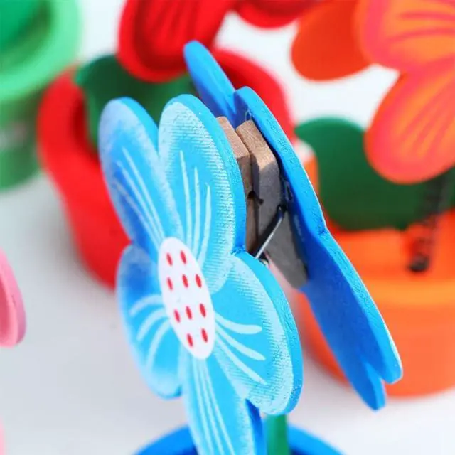 Alt view image 5 of 7 - 6 Pcs Wooden Flower Pot Memo Clips Assorted Color 3.93 in