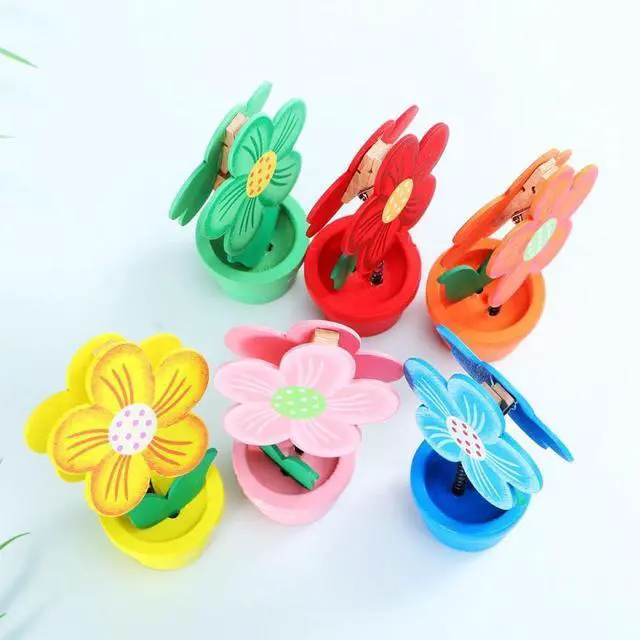 Alt view image 7 of 7 - 6 Pcs Wooden Flower Pot Memo Clips Assorted Color 3.93 in