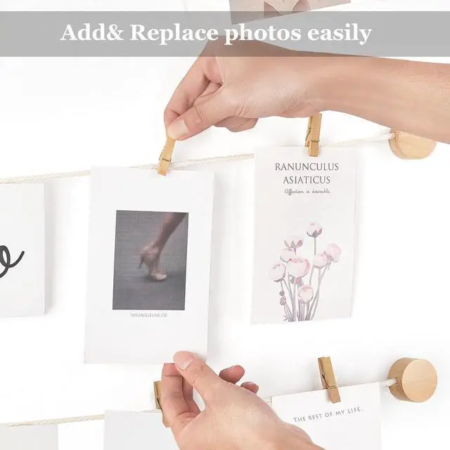 Alt view image 4 of 6 - Mkono Hanging Photo Display Pictures Wall Decor 5 Rope Strings with 30 Clips Multi Pictures Cards Holder Teen Girl Room Wall Art for Bedroom, Nursery, Dorm Room, Birthday Christmas Gift, Ivory