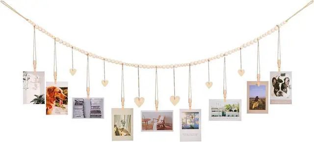 Main image of KLOGTSIND Hanging Photo Display with Clips, Wood Bead String Photo Banner