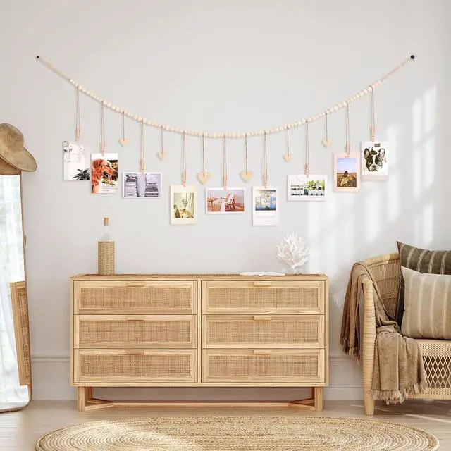 Alt view image 4 of 7 - KLOGTSIND Hanging Photo Display with Clips, Wood Bead String Photo Banner
