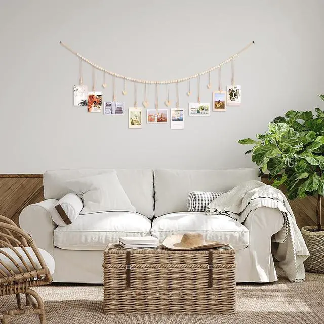 Alt view image 6 of 7 - KLOGTSIND Hanging Photo Display with Clips, Wood Bead String Photo Banner