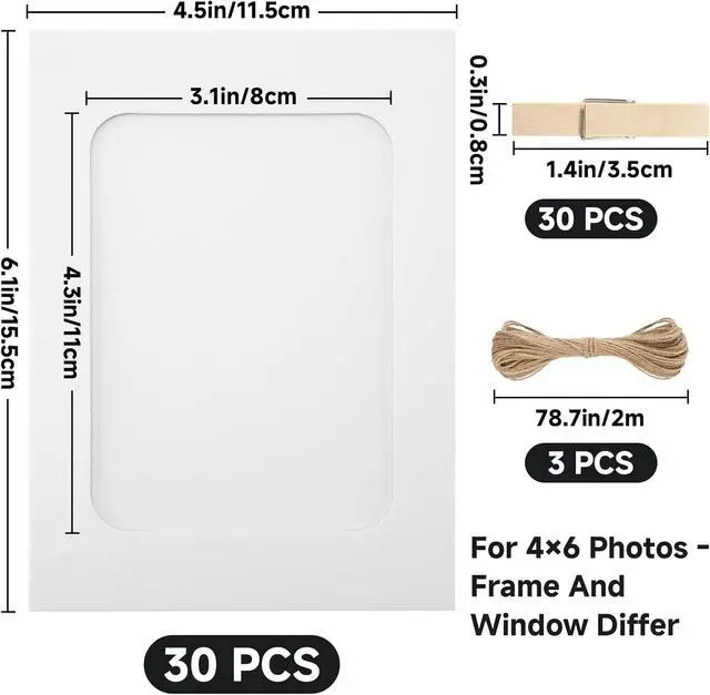 Alt view image 2 of 7 - Anwyll 30Pcs Paper Picture Frames - 4x6'' White Paper Photo Frames Cardboard Picture Frames with Clip and String DIY Clip Photo Holders Photo Hanging Display Kit Wall Decoration for Home Party Office