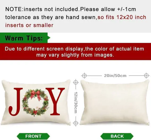 Alt view image 4 of 7 - Christmas Pillow Covers 12x20,Joy Wreath Outdoor Lumbar Decoration for Home