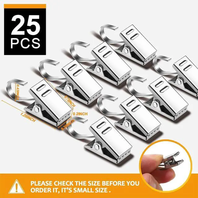 Alt view image 2 of 7 - Teenitor 25 Pack Curtain Clips for Hanging Curtain Hooks, Stainless Steel Curtain Hooks with Clips, Small Hooks Clips for Camper Awning Light Photos Party Decorations