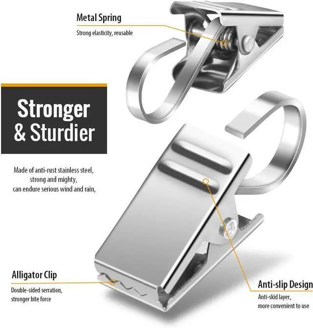 Alt view image 3 of 7 - Teenitor 25 Pack Curtain Clips for Hanging Curtain Hooks, Stainless Steel Curtain Hooks with Clips, Small Hooks Clips for Camper Awning Light Photos Party Decorations