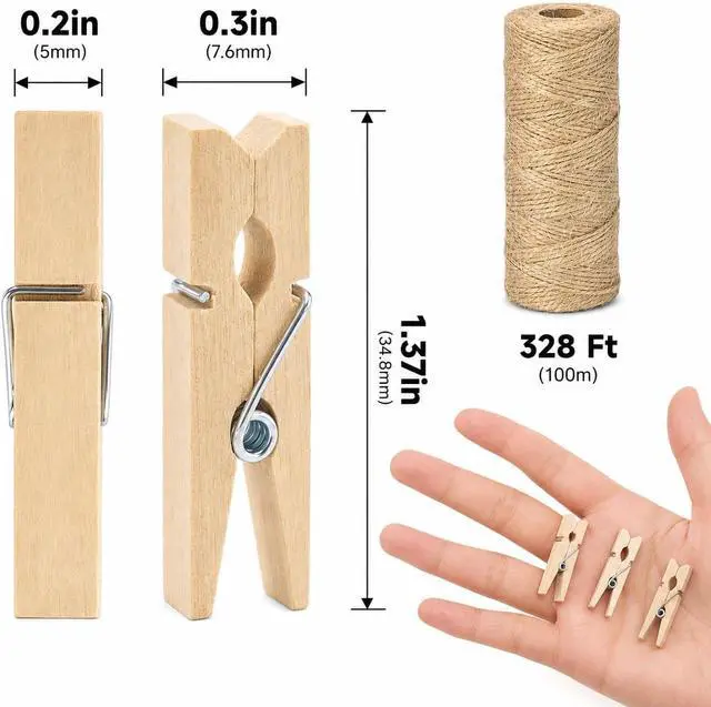 Alt view image 2 of 7 - jijAcraft 1.4Inch Mini Clothes Pins - 100Pcs Wooden Clothespins with String