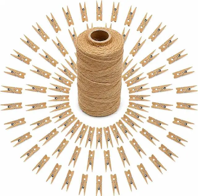 Main image of jijAcraft 1.4Inch Mini Clothes Pins - 100Pcs Wooden Clothespins with String