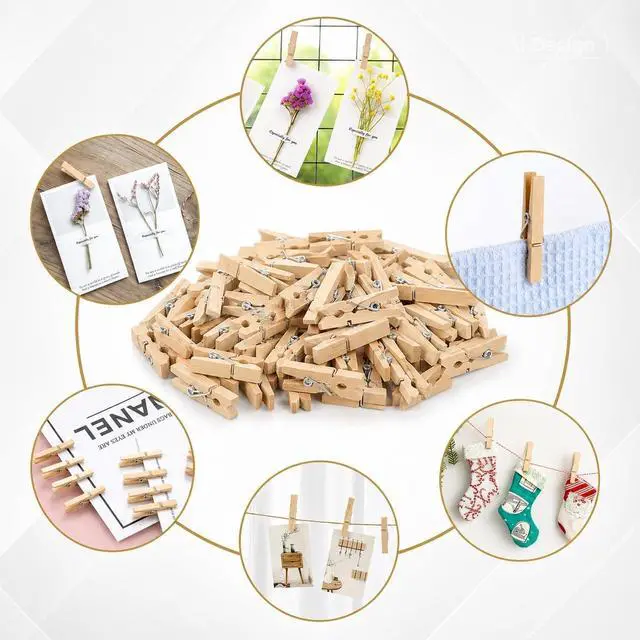 Alt view image 7 of 7 - jijAcraft 1.4Inch Mini Clothes Pins - 100Pcs Wooden Clothespins with String