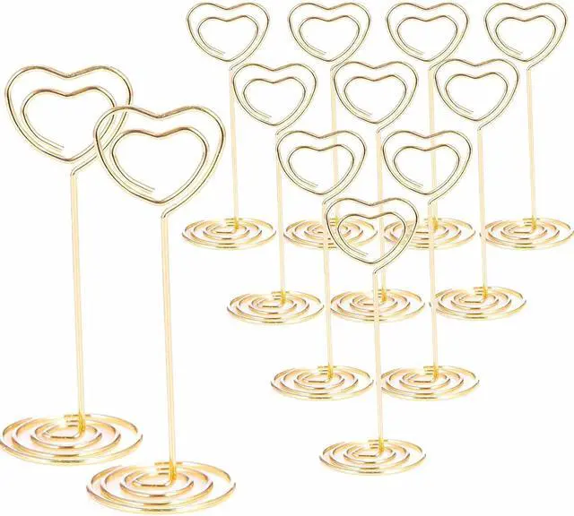 Main image of 12pcs Table Number Holders Metal, 3.35 inch Place Card Stands for Wedding Centerpieces, Birthday Party - Table Card & Photo Picture Holders (Gold-Heart Shaped)