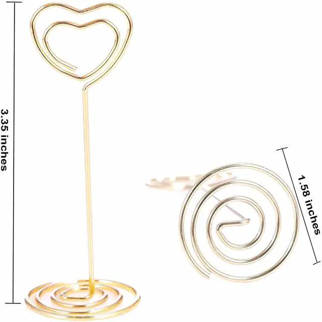 Alt view image 2 of 7 - 12pcs Table Number Holders Metal, 3.35 inch Place Card Stands for Wedding Centerpieces, Birthday Party - Table Card & Photo Picture Holders (Gold-Heart Shaped)