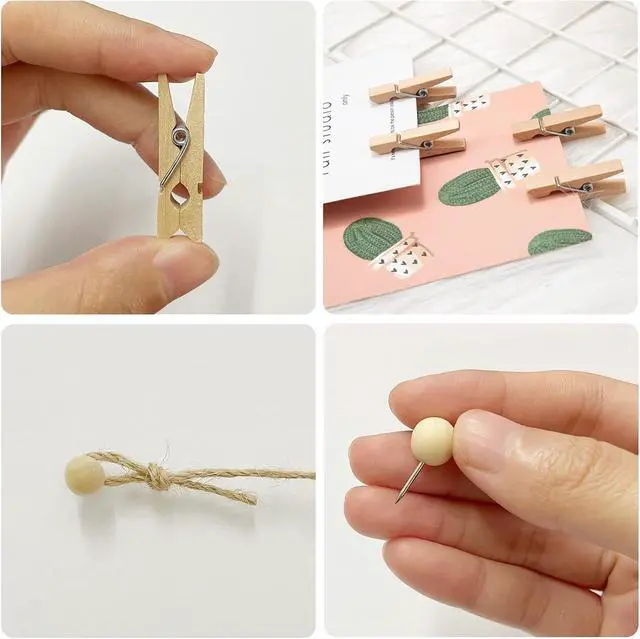 Alt view image 3 of 7 - Photo Hanging Display with 50 Photo Clips, String Hanging Pictures Decor Wall Display, Clip Photo Holders for Hanging Kids Artwork On Wall Decor Home