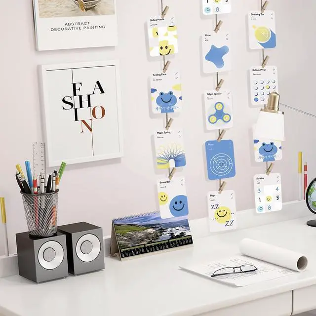 Alt view image 4 of 7 - Photo Hanging Display with 50 Photo Clips, String Hanging Pictures Decor Wall Display, Clip Photo Holders for Hanging Kids Artwork On Wall Decor Home