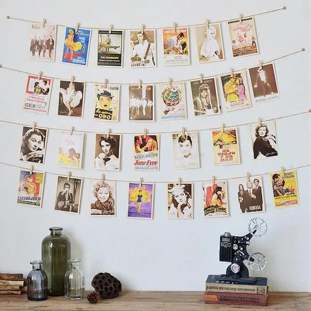 Alt view image 5 of 7 - Photo Hanging Display with 50 Photo Clips, String Hanging Pictures Decor Wall Display, Clip Photo Holders for Hanging Kids Artwork On Wall Decor Home