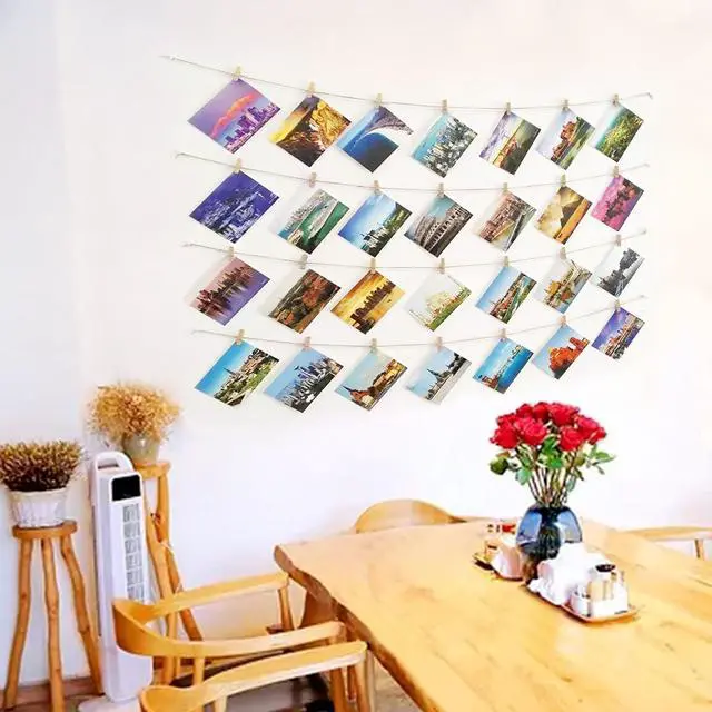 Alt view image 6 of 7 - Photo Hanging Display with 50 Photo Clips, String Hanging Pictures Decor Wall Display, Clip Photo Holders for Hanging Kids Artwork On Wall Decor Home