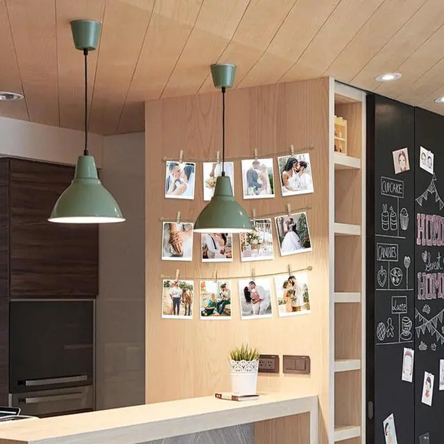 Alt view image 7 of 7 - Photo Hanging Display with 50 Photo Clips, String Hanging Pictures Decor Wall Display, Clip Photo Holders for Hanging Kids Artwork On Wall Decor Home