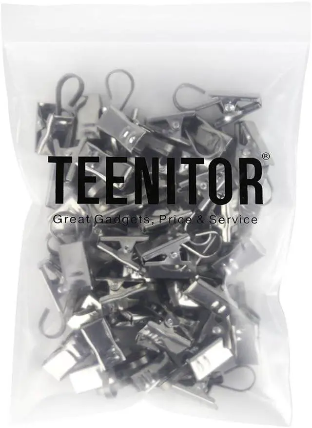 Alt view image 7 of 7 - Teenitor 50 PCS Stainless Steel Curtain Hooks Curtain Clips with Hook, Curtain Rod Hooks, S Hooks for Hanging Curtain, Photos, Home Decoration Outdoor Christmas Party Wire Holder