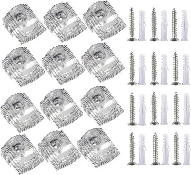 Main image of 20pcs Clear Plastic Mirror Holder Clips for 1/8 Inch Thickness Mirror Mounting Clip Mirror Hanging Kit with Screw and Anchor for The Wall Mount