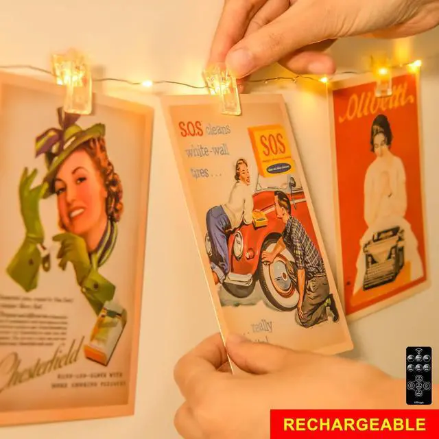 Alt view image 2 of 7 - 17FT 100LEDs Rechargeable Photo Clips String Light,Remote Control,3 Off Timer,Tangle-Free,Detachable Battery Operated Fairy Lights,Dorm Room Essential for Girl,Christmas(Cool+Warm White,1Pack)
