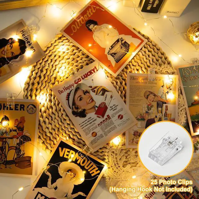 Alt view image 4 of 7 - 17FT 100LEDs Rechargeable Photo Clips String Light,Remote Control,3 Off Timer,Tangle-Free,Detachable Battery Operated Fairy Lights,Dorm Room Essential for Girl,Christmas(Cool+Warm White,1Pack)