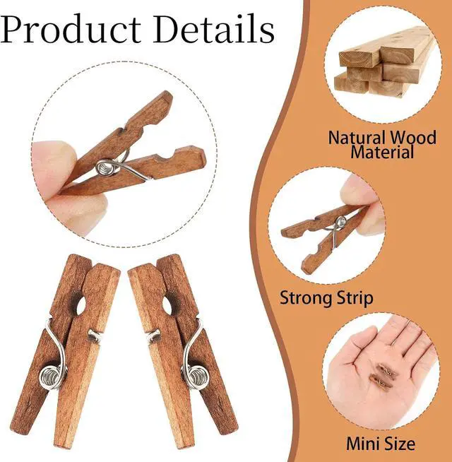 Alt view image 3 of 7 - CCINEE Mini Wooden Clothespins, 100 Pcs 1 Inch Vintage Brown Small Craft Clothes Pins for Photo Clips Scrap Booking Crafts Hanging Pictures Gift Wrapping