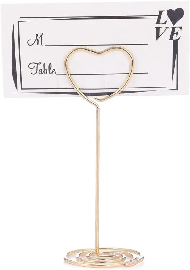 Alt view image 3 of 7 - 12pcs Table Number Holders Metal, 3.35 inch Place Card Stands for Wedding Centerpieces, Birthday Party - Table Card & Photo Picture Holders (Gold-Heart Shaped)