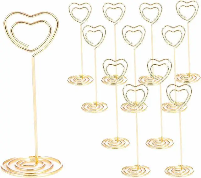 Alt view image 5 of 7 - 12pcs Table Number Holders Metal, 3.35 inch Place Card Stands for Wedding Centerpieces, Birthday Party - Table Card & Photo Picture Holders (Gold-Heart Shaped)