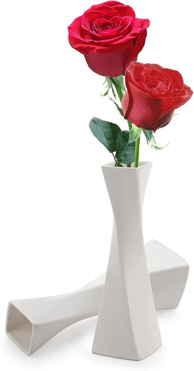 Alt view image 2 of 7 - Farmhouse Rustic Ceramic Vase Set - White Decorative Vases for Home Decor (1 Pack)