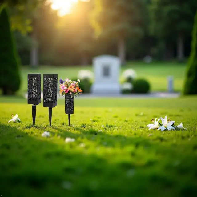 Alt view image 2 of 7 - Cemetery Vases for Grave with Stakes, 2 Pack Grave Flower Holders