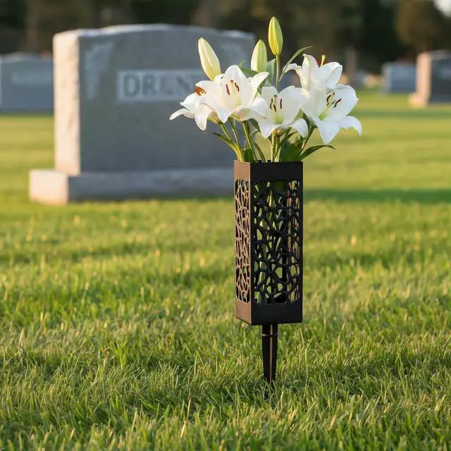 Alt view image 4 of 7 - Cemetery Vases for Grave with Stakes, 2 Pack Grave Flower Holders