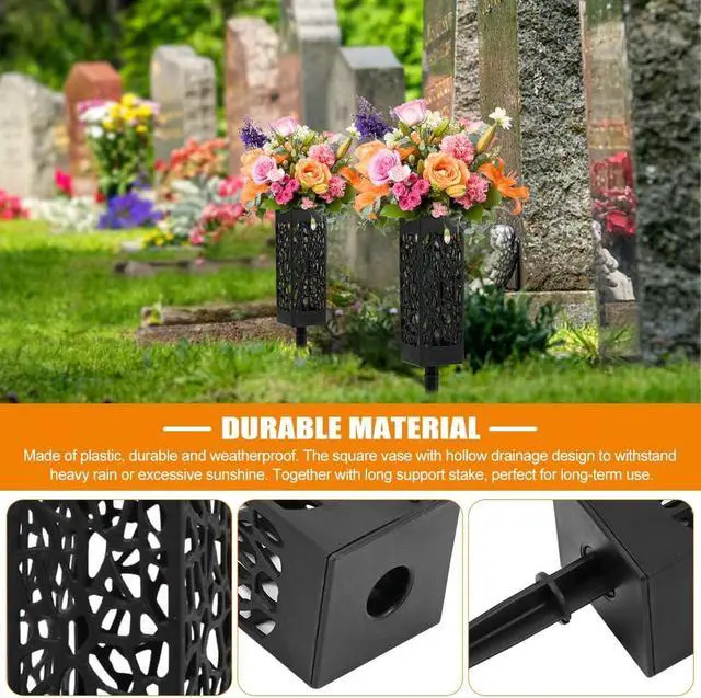 Alt view image 5 of 7 - Cemetery Vases for Grave with Stakes, 2 Pack Grave Flower Holders