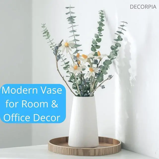 Alt view image 3 of 7 - DECORPIA White Ceramic Vase - Modern Flower Vase for Home Decor - Cute Vase for Pampas Grass - Desk Aesthetic Room Decor- Farmhouse Decor - Living Room - Dining Table - Office - Kitchen Shelf