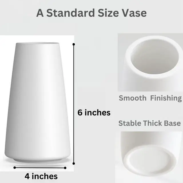 Alt view image 4 of 7 - DECORPIA White Ceramic Vase - Modern Flower Vase for Home Decor - Cute Vase for Pampas Grass - Desk Aesthetic Room Decor- Farmhouse Decor - Living Room - Dining Table - Office - Kitchen Shelf