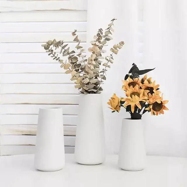 Alt view image 7 of 7 - DECORPIA White Ceramic Vase - Modern Flower Vase for Home Decor - Cute Vase for Pampas Grass - Desk Aesthetic Room Decor- Farmhouse Decor - Living Room - Dining Table - Office - Kitchen Shelf