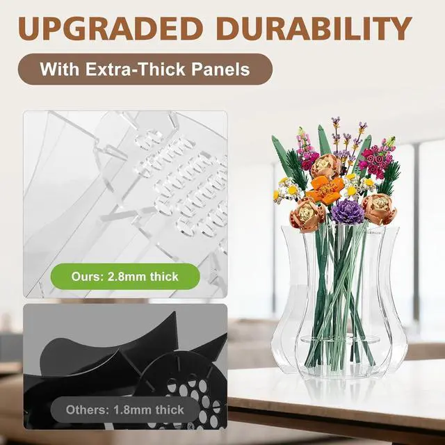Alt view image 6 of 7 - Vase for Lego Flowers Bouquet, for Mom, Acrylic Display Holder Compatible with Lego Botanical Collections Roses Sunflowers, for Lego Flower Building Set Lovers, Crystal Clear