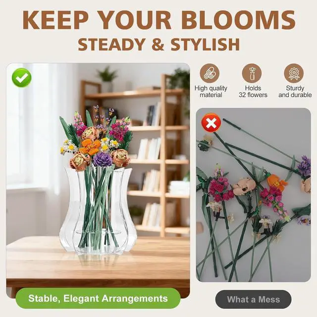Alt view image 7 of 7 - Vase for Lego Flowers Bouquet, for Mom, Acrylic Display Holder Compatible with Lego Botanical Collections Roses Sunflowers, for Lego Flower Building Set Lovers, Crystal Clear