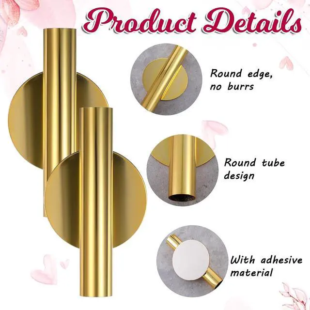 Alt view image 3 of 7 - 2 PCS Wall Vases for Flowers, Gold Flower Vase Metal Hanging Plant Holder Small Gold Vase Flowers Tube Wall Planter Hanging Vase for Modern Home Decor Display Dried Faux Flower Fake Flower