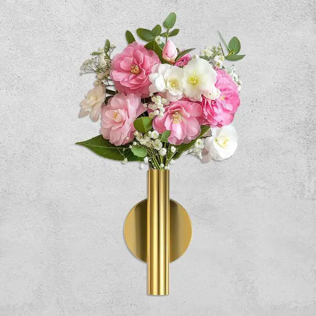 Alt view image 5 of 7 - 2 PCS Wall Vases for Flowers, Gold Flower Vase Metal Hanging Plant Holder Small Gold Vase Flowers Tube Wall Planter Hanging Vase for Modern Home Decor Display Dried Faux Flower Fake Flower