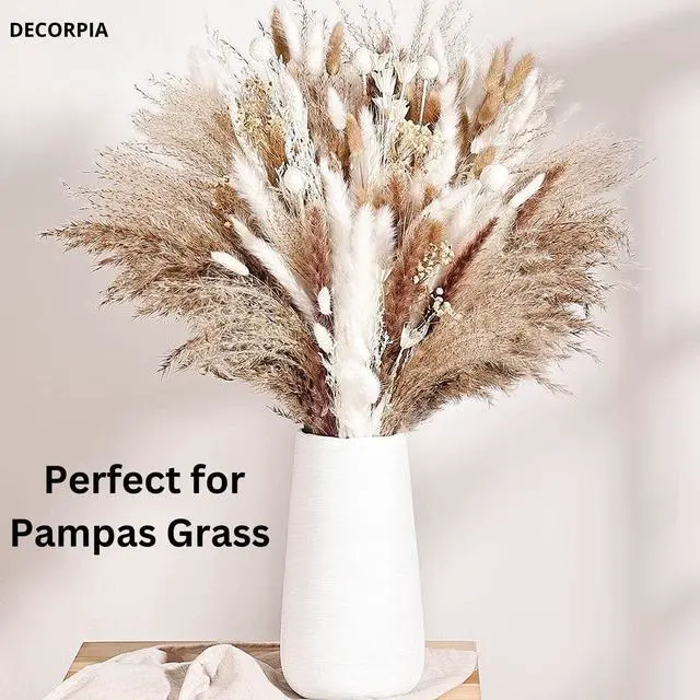 Alt view image 2 of 7 - DECORPIA White Ceramic Vase - Modern Flower Vase for Home Decor - Cute Vase for Pampas Grass - Desk Aesthetic Room Decor- Farmhouse Decor - Living Room - Dining Table - Office - Kitchen Shelf