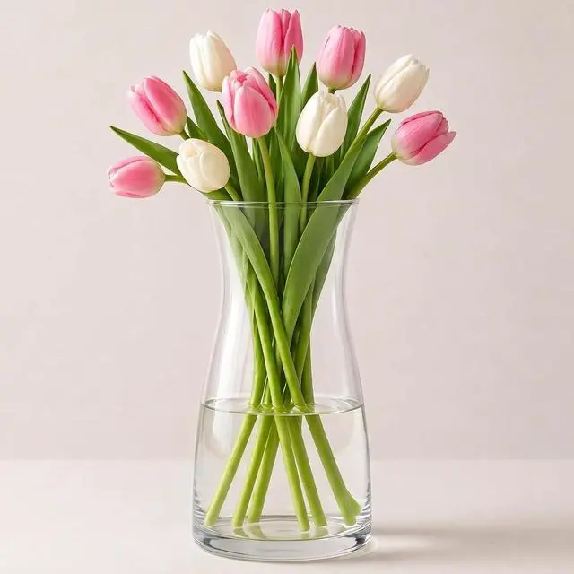Main image of Premium Quality Glass Vase - Clear Vase, Crystal Glass Flower Vase for Rustic Home Decor, Decorative Vases for Flowers for Modern Farmhouse, Glass Vase Ideal for Shelf, Mantle, Table Entryway Decor