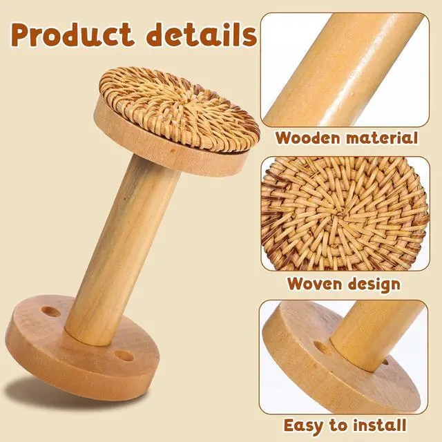 Alt view image 4 of 7 - 2 Pieces Rattan Curtain Tiebacks Boho Wood Curtain Holdbacks Wall Rattan Tiebacks Hooks for Curtains with Screws for Home, Office, Bedroom, Living Room