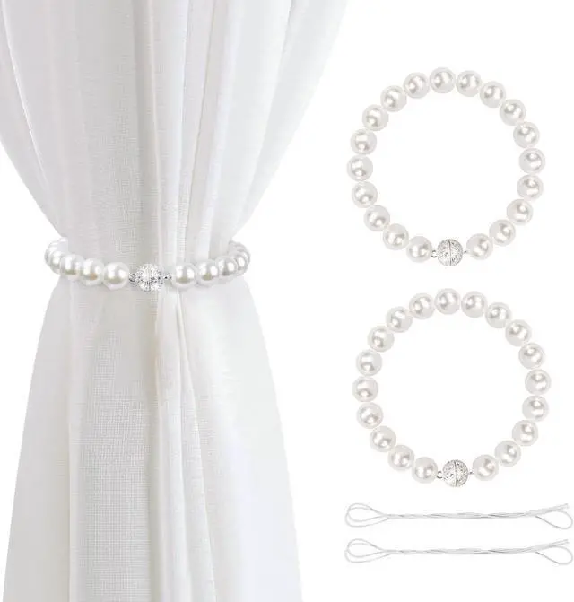 Main image of AULEEP Magnetic Curtain Tiebacks Holdbacks Pearl Curtain Holders 2 Pack