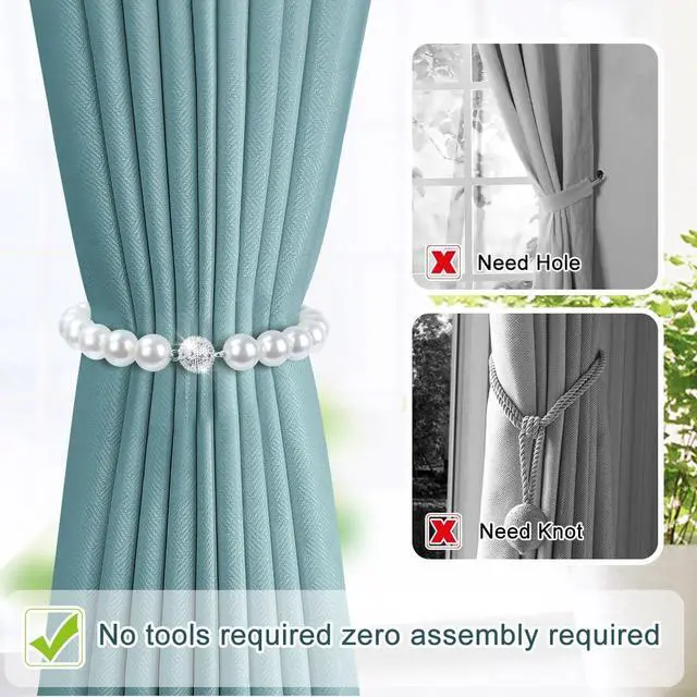 Alt view image 3 of 7 - AULEEP Magnetic Curtain Tiebacks Holdbacks Pearl Curtain Holders 2 Pack
