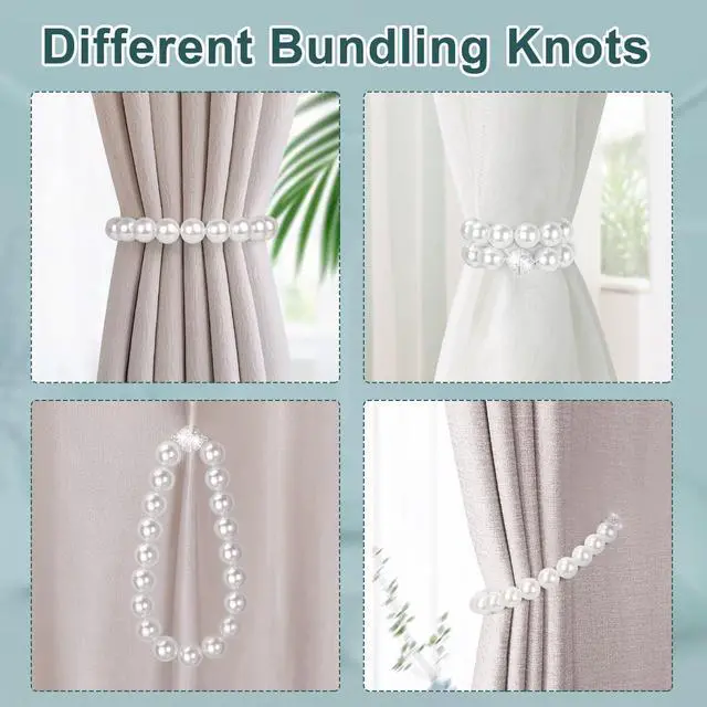Alt view image 6 of 7 - AULEEP Magnetic Curtain Tiebacks Holdbacks Pearl Curtain Holders 2 Pack