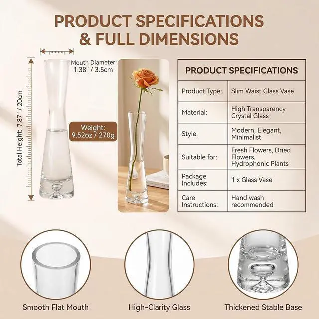 Alt view image 2 of 7 - Hand-Made Blown Art Bud Glass Vase Clear Flower Bud Vase Single Stem Vases or Home and Office Décor.